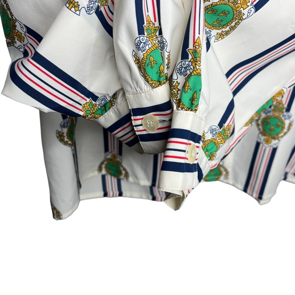 Haberdashery stripe with crest detail button down Blouse Sz 16 - Picture 4 of 5
